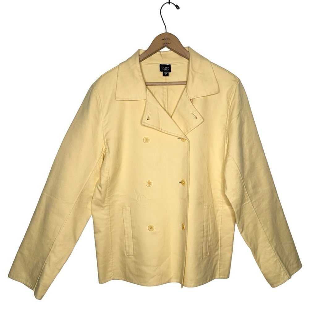 Eileen Fisher | Lemon Yellow Double Breasted Cotton Stretch Jacket Large